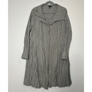 Eileen Fisher Cotton Metallic Crinkle Duster Coat Large Lagenlook Rumple Trench